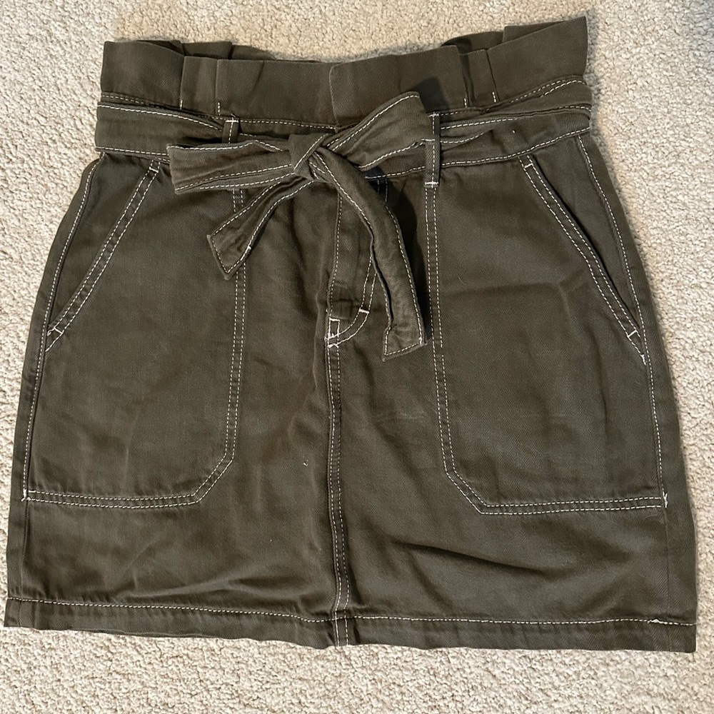 Free People Olive Green Denim Skirt With Pockets